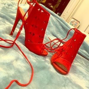Red lace up heels